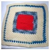Handmade Crochet Doily Red Blue Cream Granny Square Pattern