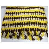 Handmade Crochet Afghan Throw Blanket Yellow Brown Cream Striped Fringe
