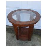 Round Wood Side Table Glass Top  End Table