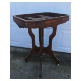 Vintage Wood Plant Stand Table Carved Pedestal Square Top Base