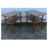 Vintage Woodgrain Laminate End Tables Pair Two Tier Side Tables Turned Legs
