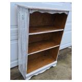 Vintage Wood Bookcase Distressed White Open Shelf Cabinet Farmhouse Display