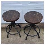 Vintage Industrial Adjustable Stool Cast Iron Base Wood Seat Drafting Stool