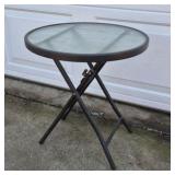 Round Glass Top Patio Table Folding Metal Frame Outdoor Bistro Table