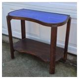 Vintage Art Deco Style Side Table Blue Mirror Glass Top Two Tier Wood
