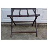 Wood Folding Luggage Rack Stand Dark Finish Suitcase Holder Strap Top