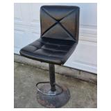 Modern Black Vinyl Swivel Bar Stool Tufted Back Adjustable Height Pedestal Base
