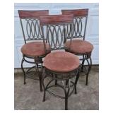 Metal Bar Stools Swivel Chairs Upholstered Seats Decorative Back Set