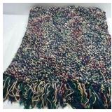 Handmade Crochet Afghan Throw Blanket Multicolor Speckled Fringe Knit