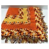 Handmade Crochet Afghan Throw Blanket Orange Yellow Brown Granny Square Fringe