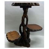 Vintage Hand Carved Wood Plant Stand Tiered Carved Edge Root Base Display Table