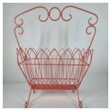 Vintage Metal Magazine Rack Scroll Handle Wire Basket Stand Coral