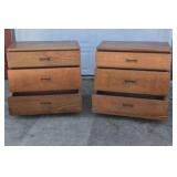 Mid Century Modern Nightstands Pair Walnut 3 Drawer End Tables Vintage Style