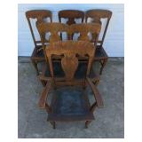 Grand Rapids Chair Co Antique Oak Dining Chairs Set Pressed Back Armchair Michigan