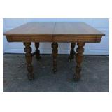 Antique Oak Dining Table Claw Foot Carved Legs Beveled Edge Extension Leaves Early American