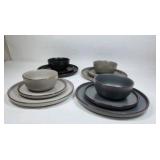 Famiware Dinnerware Set Plates Bowls Gray Modern Dish Set