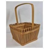 Handcrafted Wooden Basket Slatted Wood Carry Handle Rustic Decor Storage
