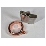 Lot of 2 Flasks Stainless Steel 5oz Hip Flask and Blush Ring Flask