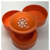 Vintage Orange Plastic Tiered Bowl Container with Lid Kitchen Storage