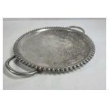 Round Metal Serving Tray with Handles Beaded Edge Decorative Tray