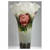 Vintage Hand Painted Glass Floral Table Lamp Metal Base Accent Lighting