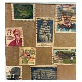 Framed Vintage USA Postage Stamps Display Collage Wall Decor