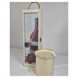 Pier 1 Imports Ceramic Pitcher Italy Cream Glaze Jug Decorative Wine Bottle Wood Box Cabinet