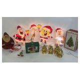 Mixed Christmas Holiday Decor Lot Spongebob Lights Santa Lanterns Train Tin Vintage Assortment