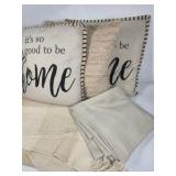 Decorative Pillows, Throw Blanket, and Table Cloth, Neutral Home Decor Set