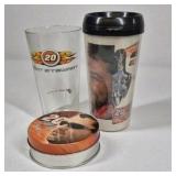 Tony Stewart #20 NASCAR Glass Tumbler Travel Mug Tin Collectible Set Home Depot