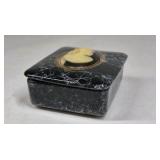 Vintage Style Cameo Jewelry Trinket Box Black Marble Look Hinged Case