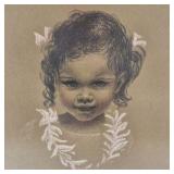 V Von Plesel 1971 Child Portrait Drawing Framed Vintage Signed Artwork