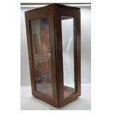 Wood Glass Display Case Cabinet Countertop Curio Box Hinged Door Shelves