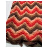 Handmade Crochet Afghan Throw Blanket Chevron Zig Zag Brown Orange Red