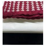 Handmade Crochet Afghan Throw Blanket Red White Pattern Scalloped Edge