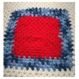 Handmade Crochet Doily Red Blue Cream Granny Square Pattern