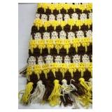 Handmade Crochet Afghan Throw Blanket Yellow Brown Cream Striped Fringe