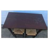 Wood Console Table with Woven Rush Seat Stools Nesting Side Table Set