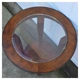 Round Wood Side Table Glass Top  End Table