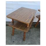Vintage Woodgrain Laminate End Tables Pair Two Tier Side Tables Turned Legs