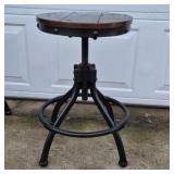 Vintage Industrial Adjustable Stool Cast Iron Base Wood Seat Drafting Stool