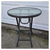 Round Glass Top Patio Table Folding Metal Frame Outdoor Bistro Table