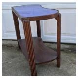 Vintage Art Deco Style Side Table Blue Mirror Glass Top Two Tier Wood