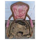 French Provincial Style Upholstered Armchair Wood Frame Pink Damask Accent Chair