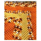 Handmade Crochet Afghan Throw Blanket Orange Yellow Brown Granny Square Fringe