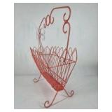 Vintage Metal Magazine Rack Scroll Handle Wire Basket Stand Coral
