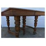 Antique Oak Dining Table Claw Foot Carved Legs Beveled Edge Extension Leaves Early American