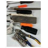 Lot of Hand Tools Screwdrivers Pliers Files Knife Flashlight Tool Box