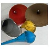 Lot of 5 Funnels Plastic Automotive Utility Funnels Assorted Sizes Colors