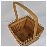 Handcrafted Wooden Basket Slatted Wood Carry Handle Rustic Decor Storage